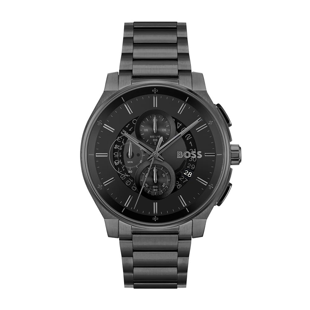 BOSS Peak 2.0 Qtz Chrono Black Round Dial Men's Watch|Stainless Steel Material|Black Color Band - 1514192