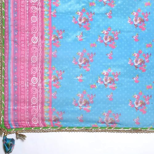 BIBA Womens Polyester Blend Printed Straight Polyester Blend Lehenga Set(Skdassorted9040_Turquoise_Xl) Readymade Turquoise Xl
