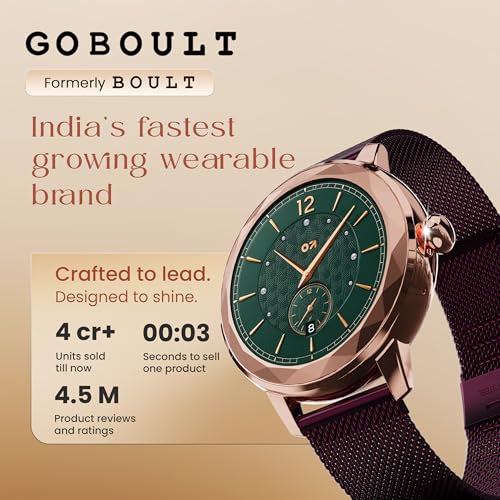 GOBOULT Newly Launched Alora Smart Watch 1.19'' AMOLED Display, BT Calling, Rotating Bezel, 150+Watchfaces, 800 Nits Brightness, AI Voice Assistant, SpO2 Monitoring, 120+ Sports Mode (Red Wine)