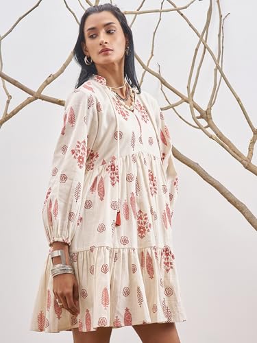 Vishudh Women Mandarin Collar Regular Fit Full Sleeve Dress VVa1000206 White XL