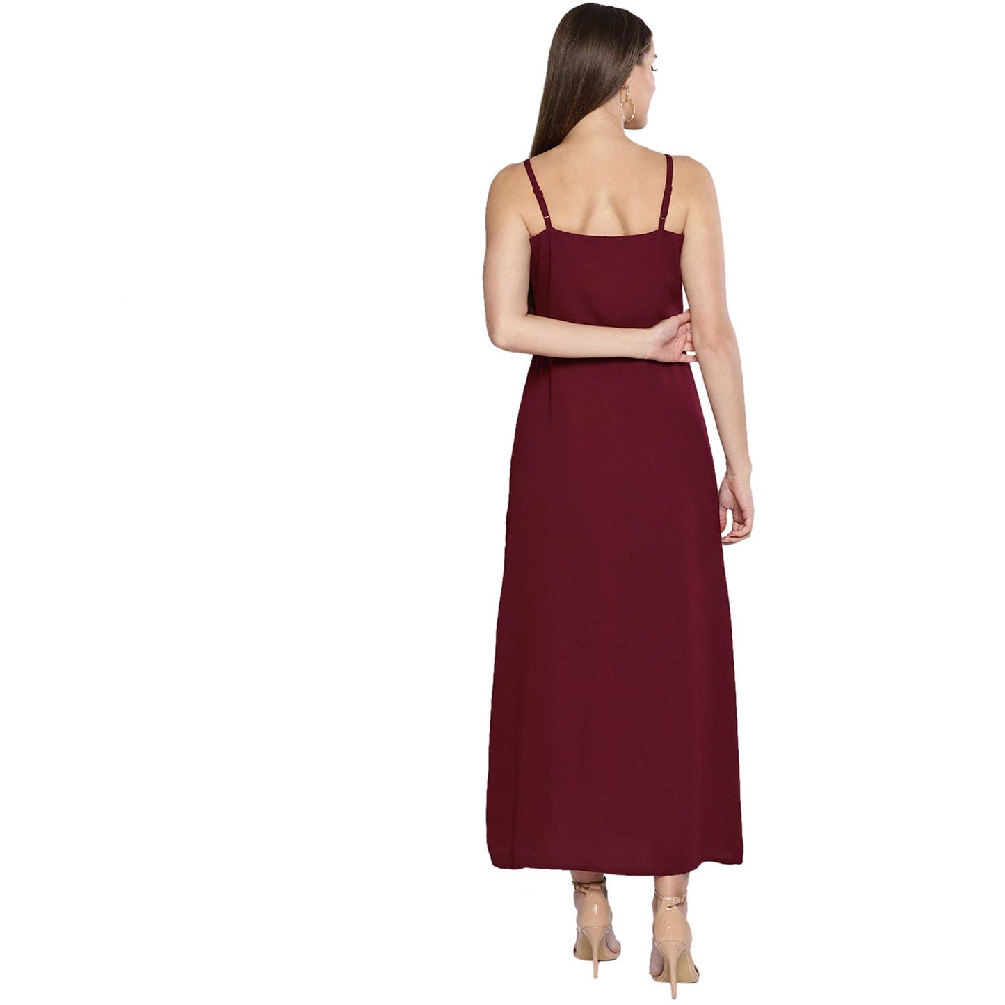 Carlton London Women's Georgette a-line midi Dress (CL075A_Maroon_Large)