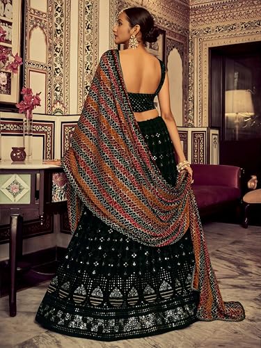 Zeel Clothing Women's Sequins Thread Embroidered Georgette Lehenga Choli With Dupatta (6003-Green-Women-Lehenga-Choli-New; Free Size)(Green)