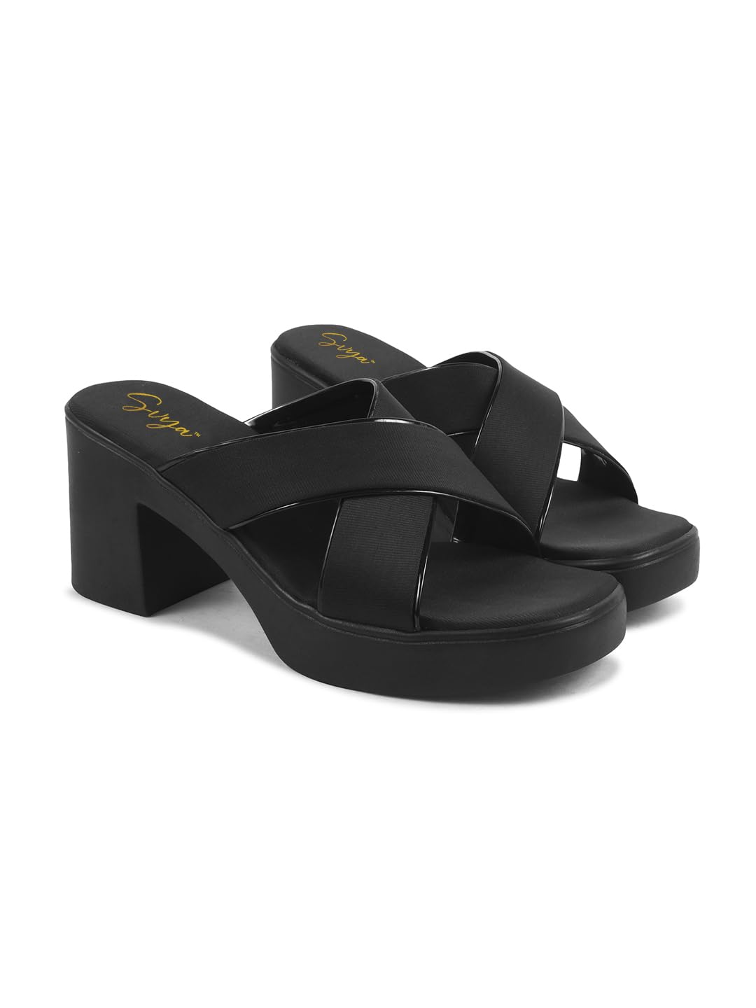 SVYA Comfortable Heel Sandals for Women and Girl (Black, UK Footwear Size System, Adult, Women, Numeric, Medium, 7)