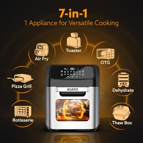 AGARO Regency Air Fryer For Home, 12L, Family Rotisserie Oven, 1800W, 9 Preset Menu, Electric Air Fryer Toaster Oven, Digital Display, Bake, Roast, Toast, Defrost, Silver.