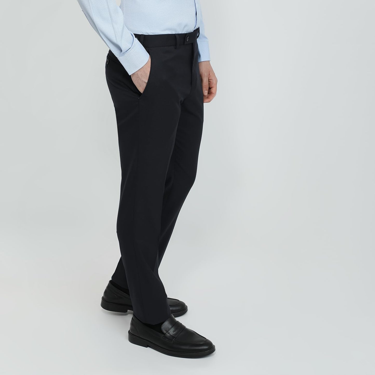 Raymond Men Slim Fit Solid Pattern Poly Viscose Blend Flat Front Formal Trouser Blue