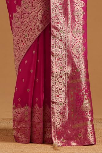Soch Womens Fuchsia Crepe Ethnic Motifs Zari Woven Saree