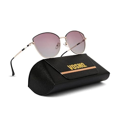 Vibe lens by HASHTAG EYEWEAR | Women Golden Black Cateye Sunglasses | Extra Large Full Rim Polarized Gradient Purple Lenses Stylish Fashion Eyewear with Metal Frame for Outdoor Driving Casual Wear