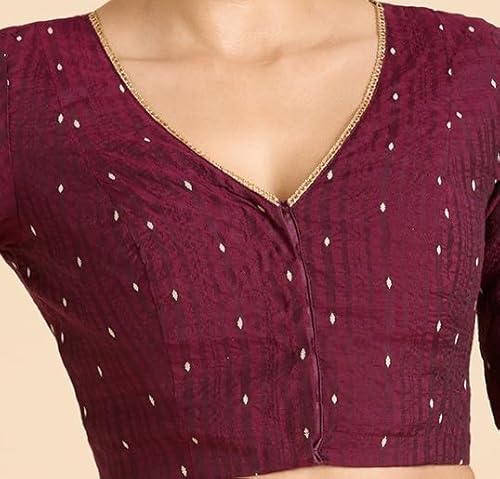 Studio Shringaar Women's Handloom Cotton Silk Readymade Saree Blouse (Wine, 44)