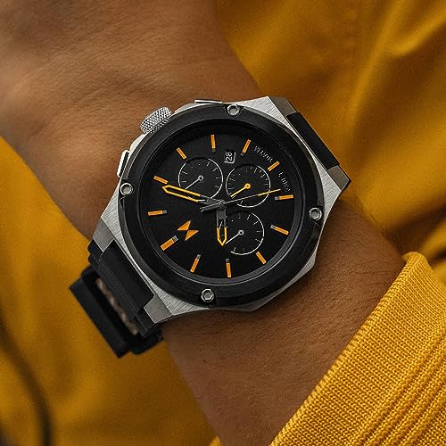 MVMT Raptor Qtz Fashion Analog Chrono Black Round Dial Men's Watch, Black & Orange Silicone Material, Black Band - 28000300-D
