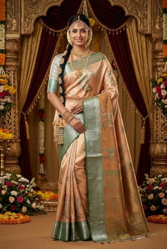 VFCollections Women's Traditional Handloom Kanchipuram Silk Pure - Royal Collections - Pattu Sarees | Rich Zari Woven Design | Bridal Saree | Unstitched Blouse 1