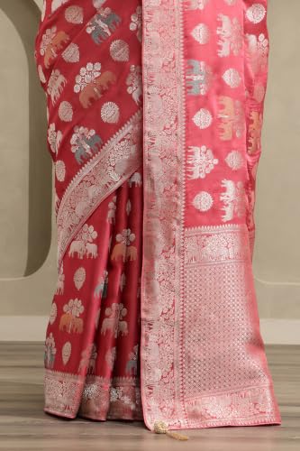 Soch Womens Onion Pink Satin Zari Woven Saree