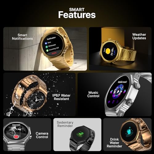 Fire-Boltt Onyx- 36.3mm AMOLED Always On Display Smart Watch, 466 * 466 High Resolution, Bluetooth Calling, Steel Design, IP67, 4GB Storage, 300+ Sports Modes, 130+ Watch Faces (Black)