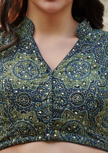 S SALWAR STUDIO Blue Ajrakh Pure Cotton Printed Readymade Blouse
