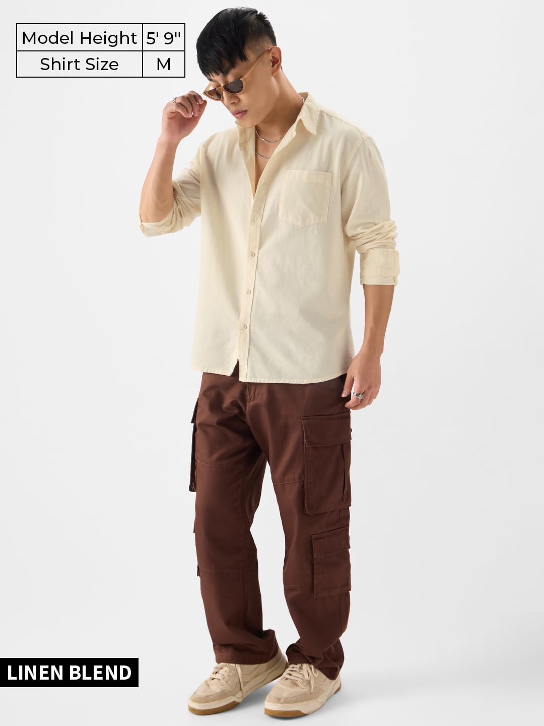 The Souled Store Cotton Linen: Off-White Men and Boys Collared Neck Long Sleeve Regular Fit Cotton Linen Shirts Solid Shirts Casual Button-Down Full Sleeve Casual Workwear Fashionable Stylish