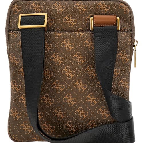 GUESS Men Brown Polyurethane Monogram Milano Crossbody Bag with Zipper