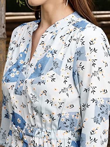 Sera Classics White Floral Print Mandarin Collar A-Line Mini Dress
