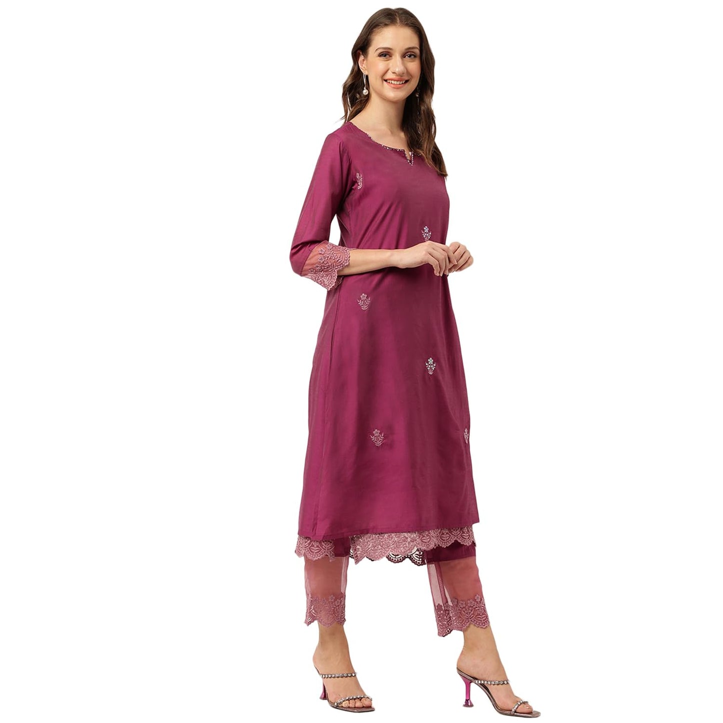 Divena Solid Chanderi Kurta Trouser Inner with Dupatta Set
