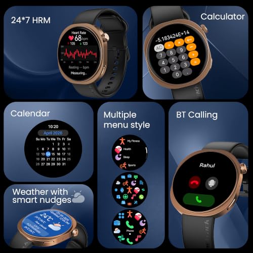 Fastrack Revoltt FR3 Pro Smartwatch with 1.43” AMOLED Display,Dynamic 60Hz Refresh,Nitrofast Charging, HRM, SpO2, Sleep,Multiple Menu Style,Functional Crown,IP68, BT Calling,24/7 Health Suite - Black