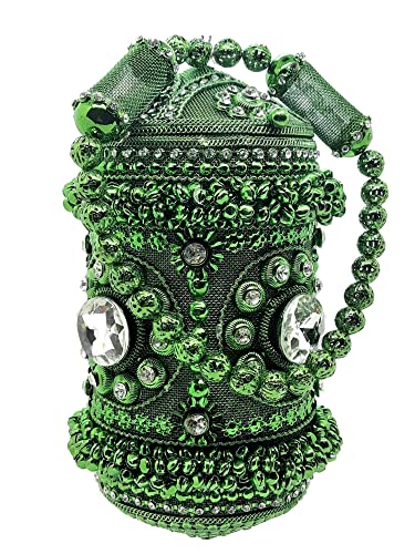 Trend Overseas Handmade metal potali Handbag purse Hand clutch fully beaded Crystal Rhinestones women party clutch bridal bag (Green)