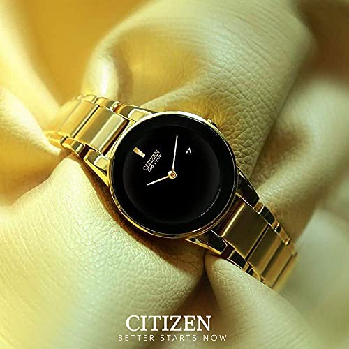 Citizen Stainless Steel Analog Black Dial Women Watch-Ga1052-55E, Gold Band
