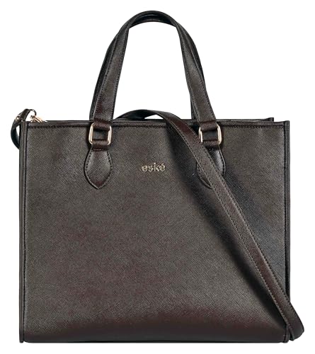 eske Sofia Tote Bag, Vegan Leather, Detachable Sling Strap, Textured Pattern (Brown)