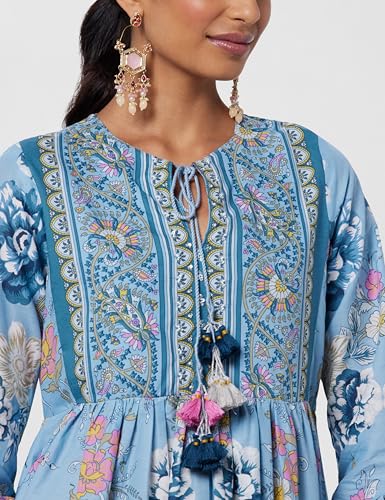 Biba Women Dull Blue Cotton Flared Printed Kurta_38