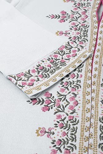 W for Women Blue Acrylic Printed Plus Size Winter Kurta_22NOW18539G-119395P_4XL