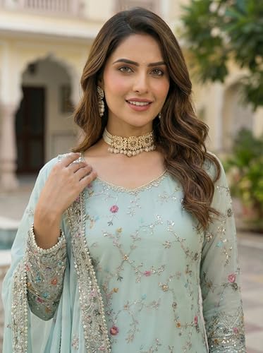 Leeli Peeri Designer Women's Faux Georgette Embroidery Kurta Sharara Set With Dupatta