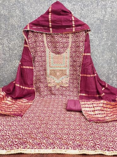 Leeli Peeri Designer Women's Chanderi Floral Printed Embroidery Work Unstitched Salwar Suit Dress Material