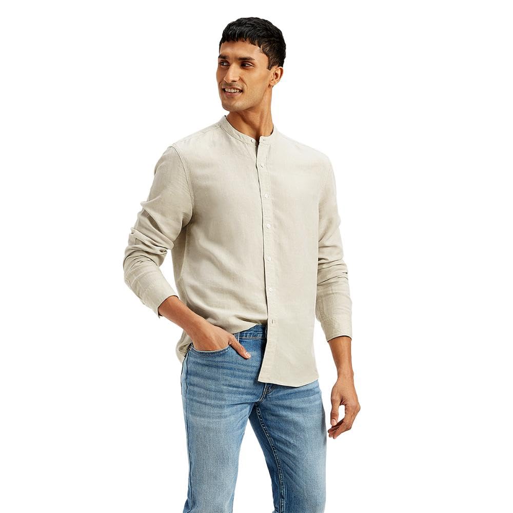 Levi's Men's Solid Slim Fit Linen Shirt Cream