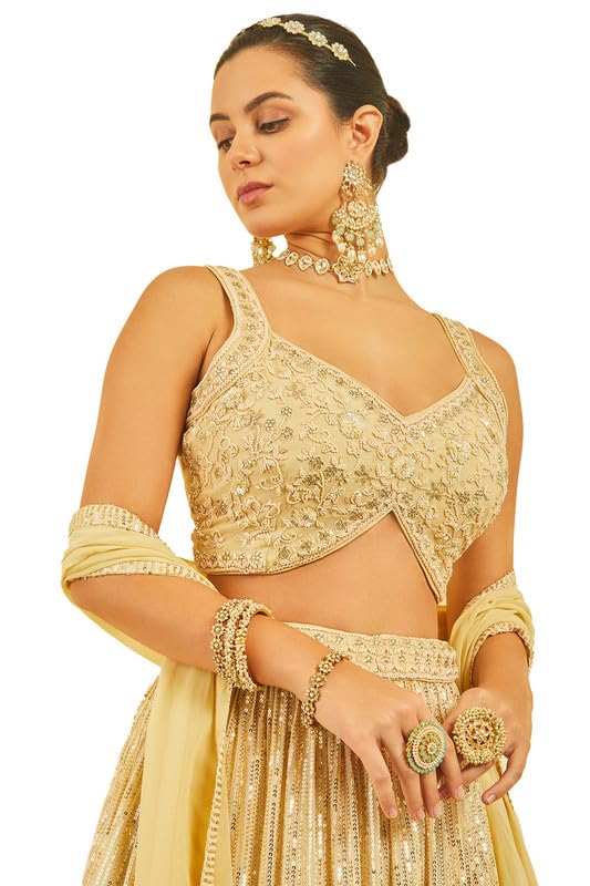 Soch Womens Gold Georgette Embellished Lehenga Choli