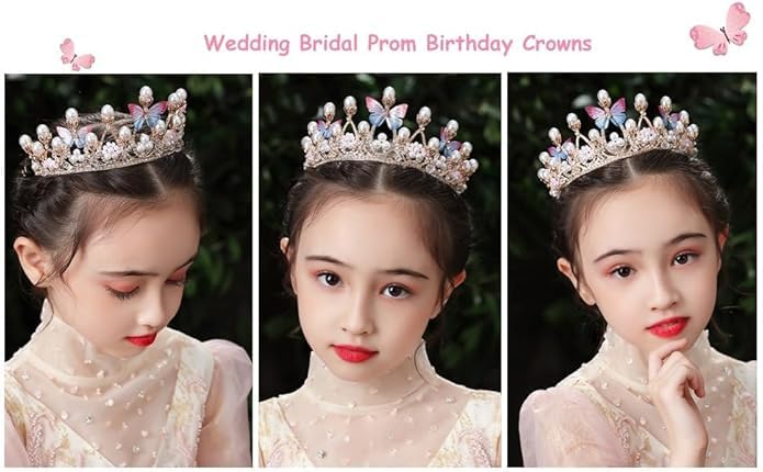 NIOFY Crystal Tiara Crown Pearl Princess Costume Crown Headband Flower Pageant Handmade Hair Accessories Cosplay,Birthday,Celebration for Girl Women