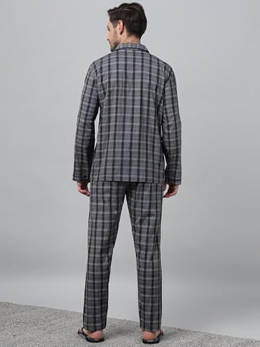 Hancock Men Cotton Checked Night Suit Navy Blue Size S