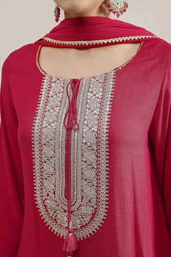 Biba Women's Fuchsia Viscose Rayon Straight Dyed Suit Set