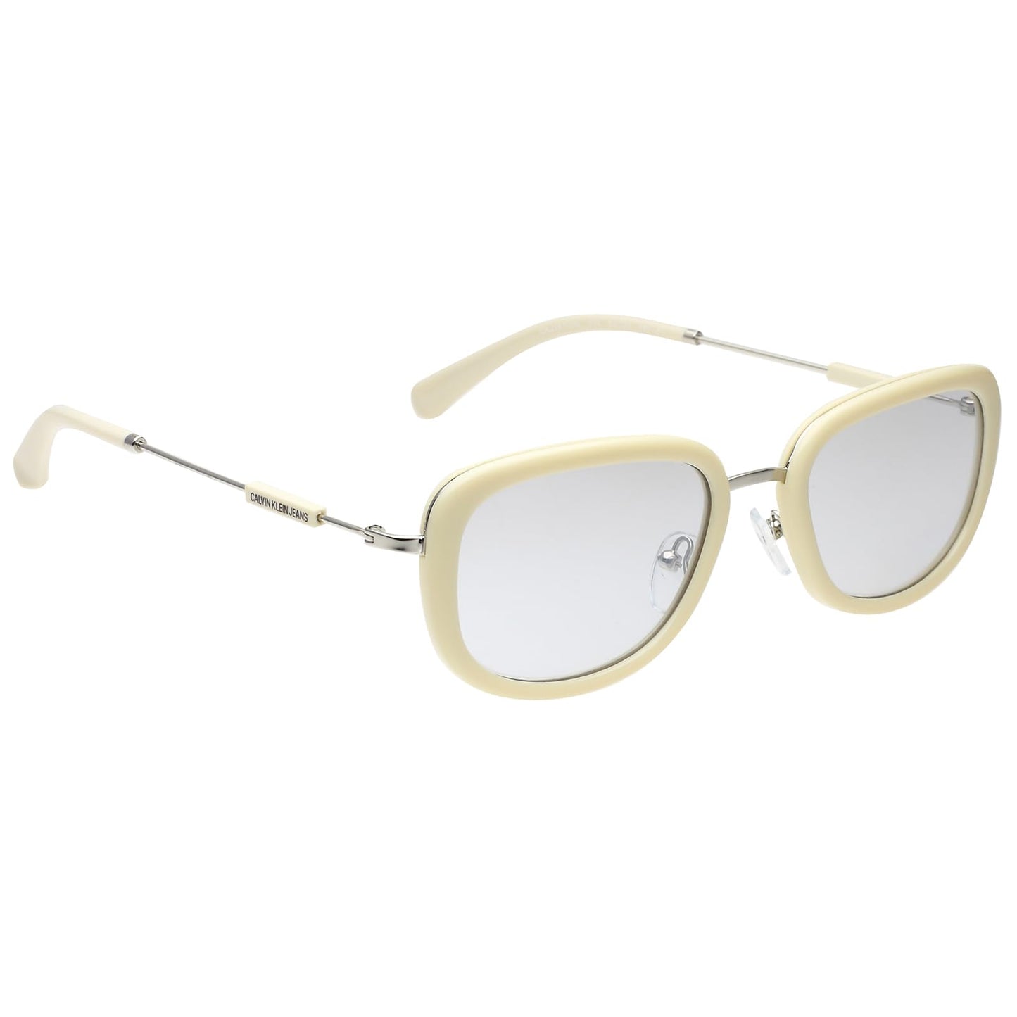 Calvin Klein Jeans|White Full Frame Oval Sunglasses|100% UV Protected (Uv 400) Silver Reflector Mirror Lens|Women's|Small|CKJ 18700 110 53 S