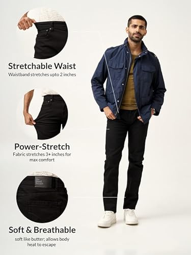 The Pant Project Slim Fit Stretchable Mid Rise Jeans for Men | Black Mens Denim Cotton Pants | Stylish Ankle Length Jean, 34