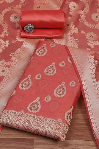 BIBA Women Red Chanderi Unstitched Suit Set_FREE SIZE