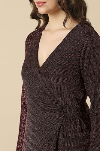 Women Maroon Textured Party Dress