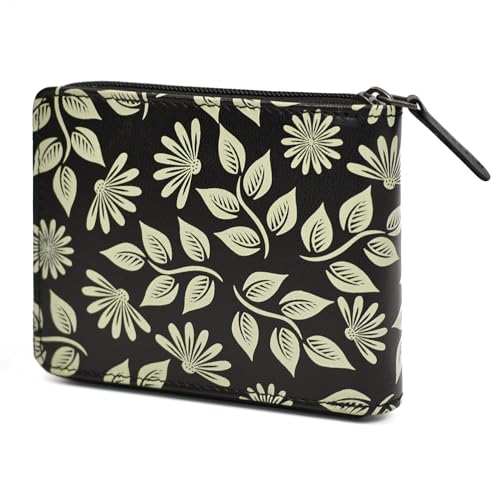 WildHorn Women’s Zip Around Wallet – Premium Leather Floral Print Purse | Stylish Clutch with Zipper Closure & Multiple Card Slots for Ladies & Girls (BLACK1)