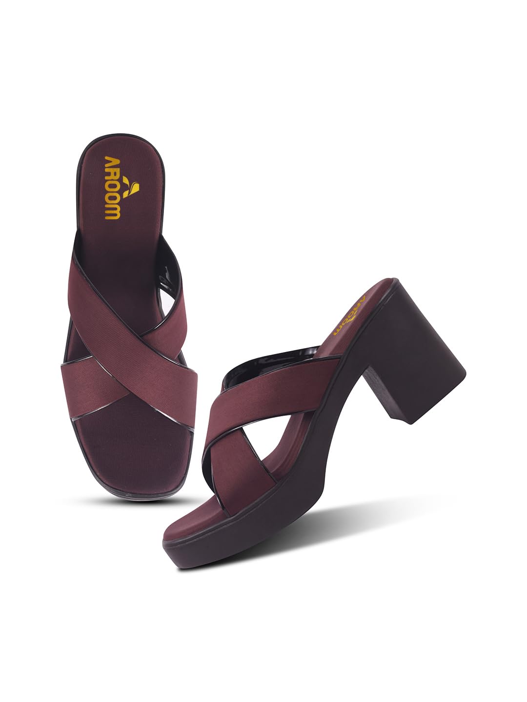 AROOM Women Block Heel sandals Comfort and Soft Block Heel Slippers for Girls (Brown, UK Footwear Size System, Adult, Women, Numeric, Medium, 7)