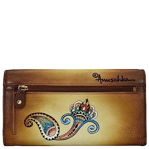 Anuschka Women’s Hand-Painted Genuine Leather Accordion Flap Wallet - Elephant Mandala