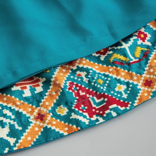 Hopscotch Hoscotch Girls Geometric Green Sleeveless 3 Piece Embroidered Tassel Lehenga Set For Ages (4-5 Years)