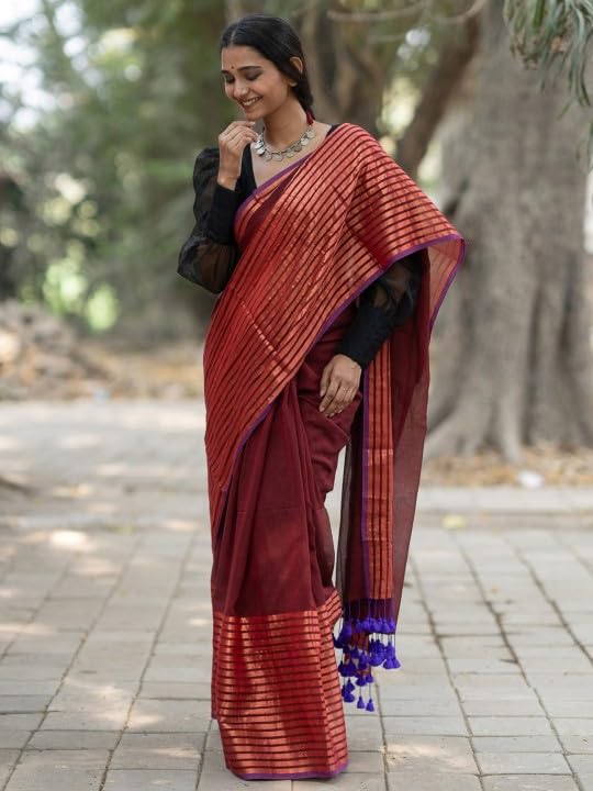 Suta Red Striped Zari Saree