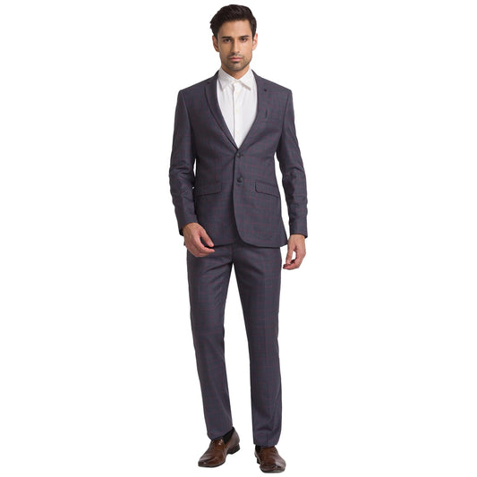 Raymond Men Slim Fit Checks Pattern Poly Wool Blend Notch Lapel Flat Front Formal Suit (Size: 104)-RMDS02113-G8 Dark Grey