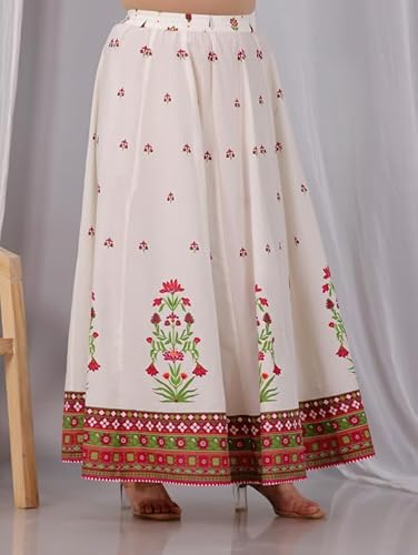 Aramya Soft Cotton Off White Floral Print Festival Wear Skirt for Women (TP4306B-9XL)