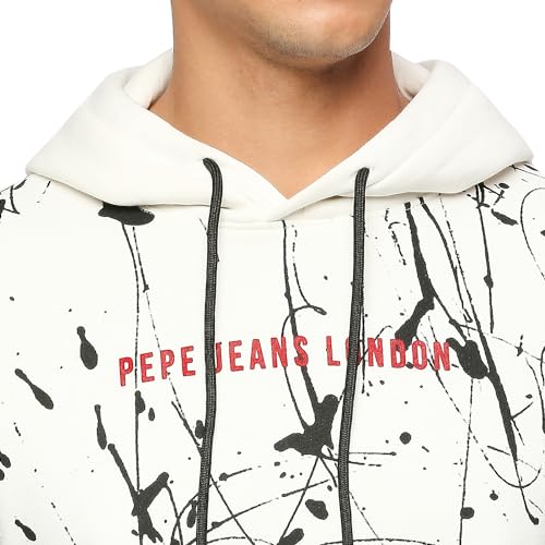 Pepe Jeans Men's Cotton Blend Hooded Neck Sweatshirt (PM582707_Off White