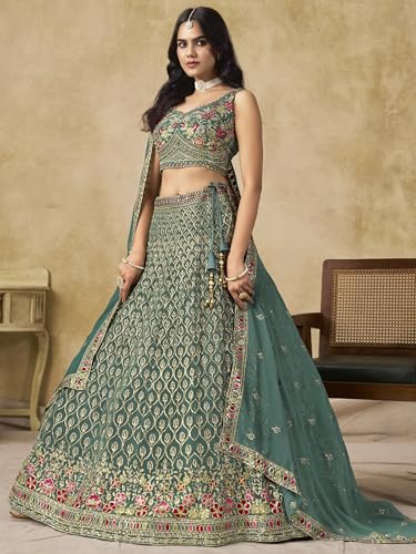 Zeel Clothing Women's Sequins and Thread Embroidered Work Georgette Lehenga Choli With Dupatta (5134-Women-Lehenga-Choli-Latest; Free size) (Blue)