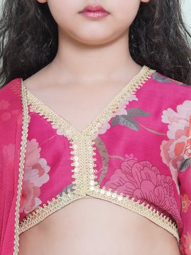 Bitiya by Bhama Girls Pink & Green Multi Printededed Ready to wear Lehenga & Choli with Dupatta