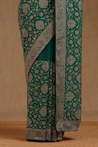 Soch Womens Teal Green Georgette Embroidered Saree With Stone Work