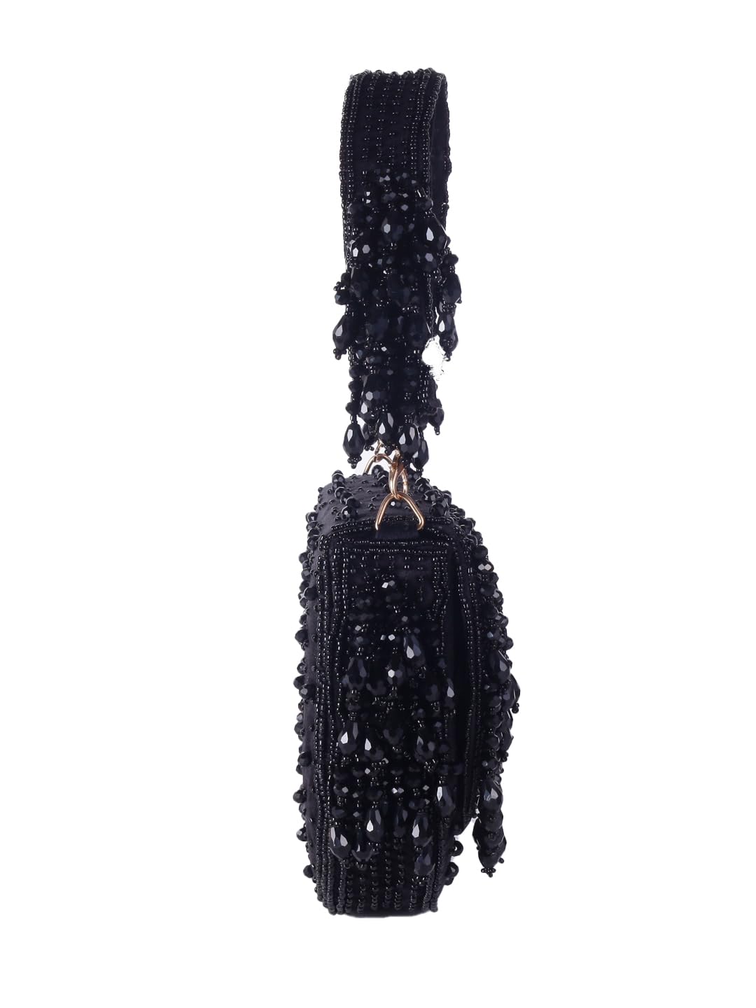 SWISNI Crystal Embroidered Clutch Bag With Megnetic Closure Handheld Purrse | For Bridal With Detachable Sling (Black)